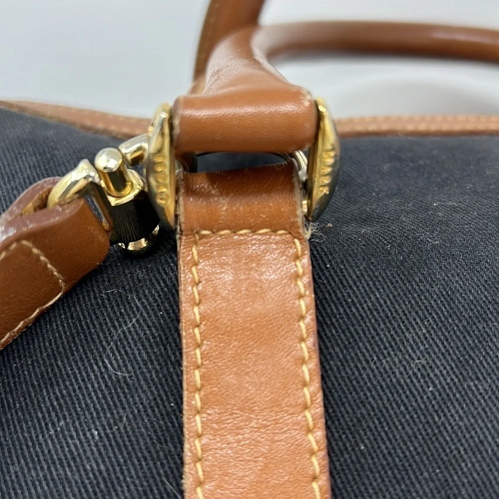 Mark Cross Boston Bag Double Handle Canvas and Leather Crossbody Zip Top